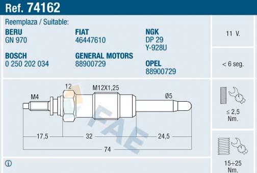 FAE 74162 - Подгревна свещ vvparts.bg