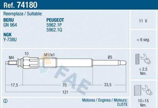 FAE 74180 - Подгревна свещ vvparts.bg