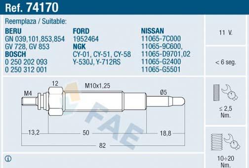 FAE 74170 - Подгревна свещ vvparts.bg