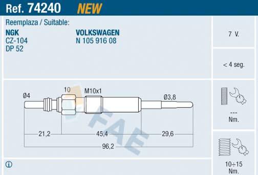 FAE 74240 - Подгревна свещ vvparts.bg