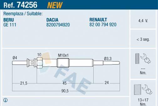 FAE 74256 - Подгревна свещ vvparts.bg