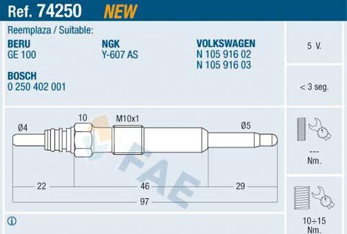 FAE 74250 - Подгревна свещ vvparts.bg