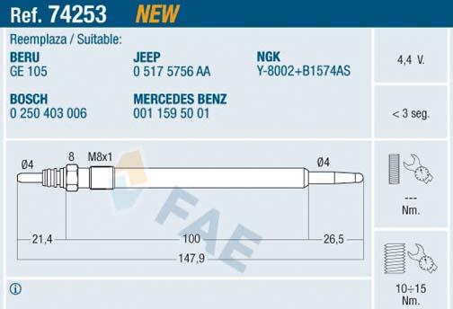 FAE 74253 - Подгревна свещ vvparts.bg