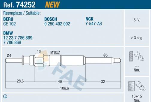 FAE 74252 - Подгревна свещ vvparts.bg