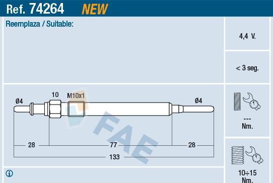 FAE 74264 - Подгревна свещ vvparts.bg