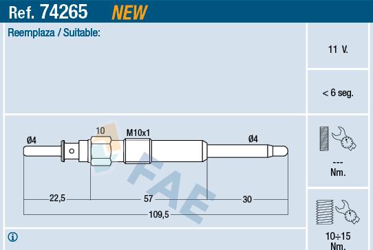 FAE 74265 - Подгревна свещ vvparts.bg