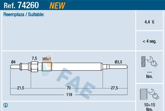 FAE 74260 - Подгревна свещ vvparts.bg