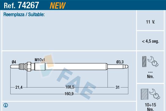 FAE 74267 - Подгревна свещ vvparts.bg