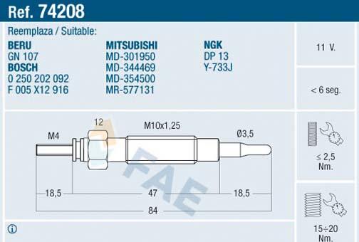 FAE 74208 - Подгревна свещ vvparts.bg