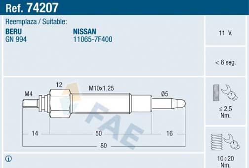 FAE 74207 - Подгревна свещ vvparts.bg