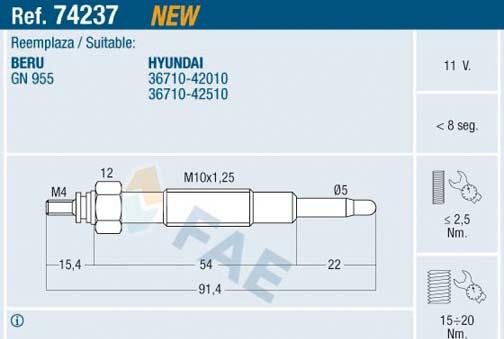 FAE 74237 - Подгревна свещ vvparts.bg