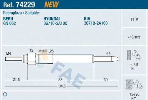 FAE 74229 - Подгревна свещ vvparts.bg