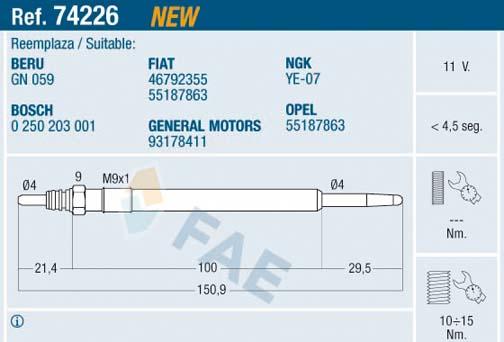 FAE 74226 - Подгревна свещ vvparts.bg