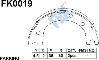 FBK FK0019 - Комплект спирачна челюст, ръчна спирачка vvparts.bg