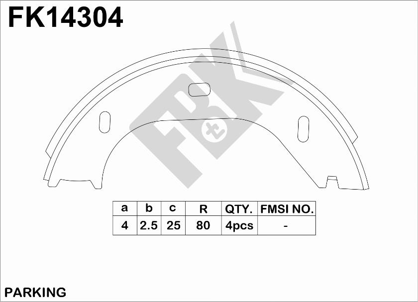 FBK FK14304 - Комплект спирачна челюст, ръчна спирачка vvparts.bg