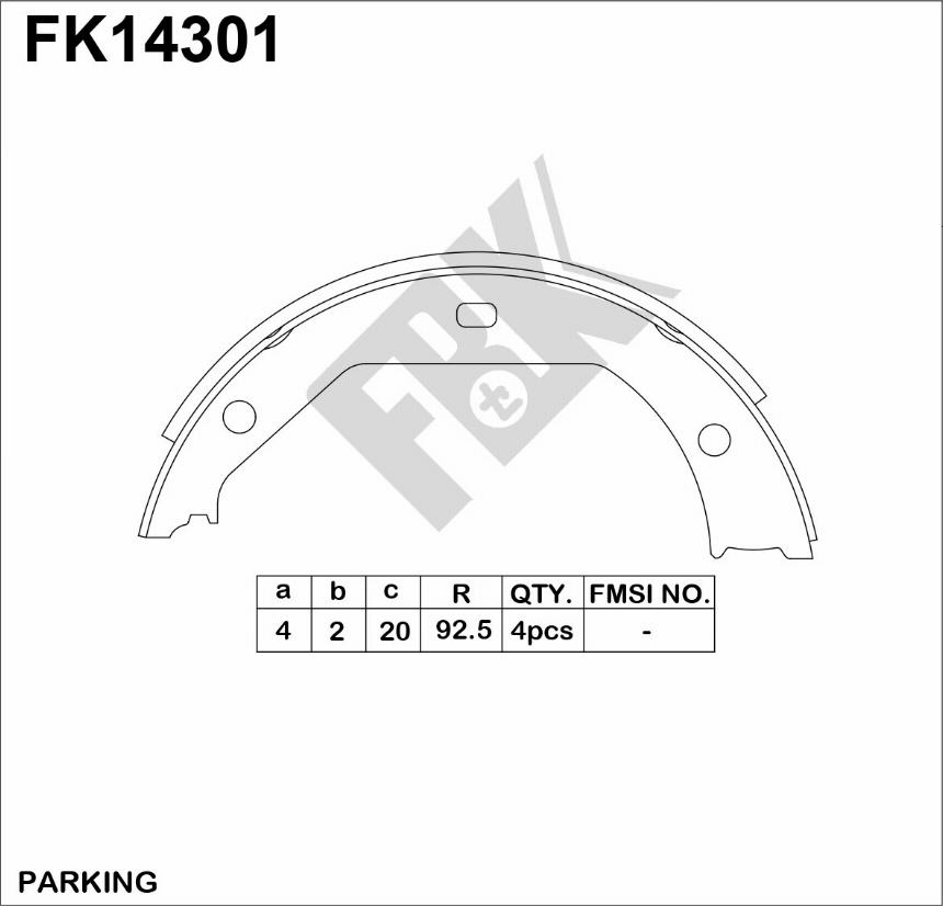 FBK FK14301 - Комплект спирачна челюст, ръчна спирачка vvparts.bg