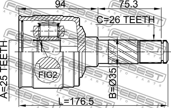 Febest 0511-B25RH - Каре комплект, полуоска vvparts.bg