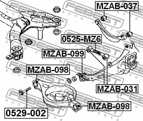 Febest 0529-002 - Болт за регулиране на страничния наклон vvparts.bg