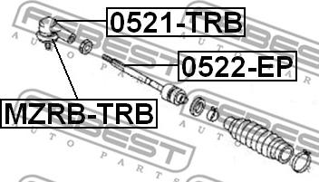 Febest 0522-EP - Аксиален шарнирен накрайник, напречна кормилна щанга vvparts.bg