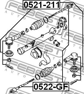 Febest 0522-GF - Аксиален шарнирен накрайник, напречна кормилна щанга vvparts.bg