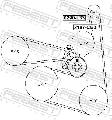 Febest 0290-L33 - Ремъчен обтегач, пистов ремък vvparts.bg