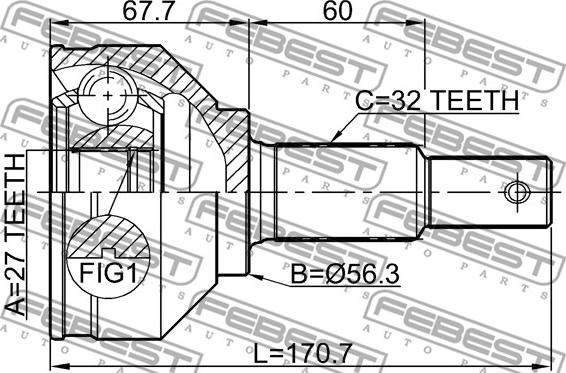 Febest 0210-J32 - Каре комплект, полуоска vvparts.bg