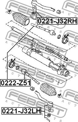 Febest 0222-Z51 - Аксиален шарнирен накрайник, напречна кормилна щанга vvparts.bg
