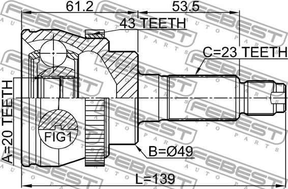 Febest 1810-AGIA43 - Каре комплект, полуоска vvparts.bg