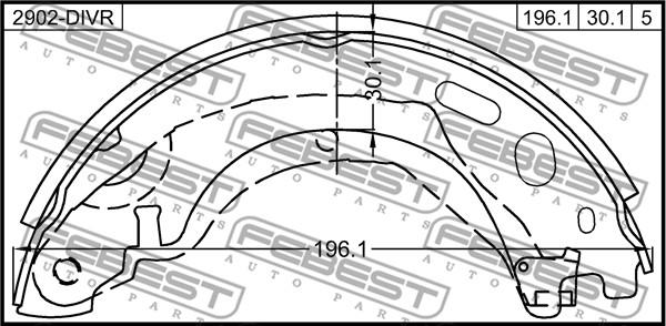 Febest 2902-DIVR - Комплект спирачна челюст, ръчна спирачка vvparts.bg