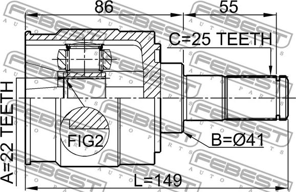 Febest 2211-CERII16 - Каре комплект, полуоска vvparts.bg