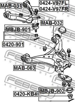 Febest MBJB-901 - Ремонтен комплект, шарнир на носач / кормилна щанга vvparts.bg