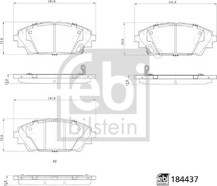 Febi Bilstein 184437 - Комплект спирачно феродо, дискови спирачки vvparts.bg