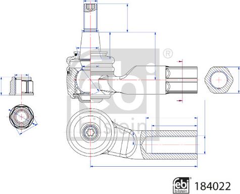 Febi Bilstein 184022 - Накрайник на напречна кормилна щанга vvparts.bg