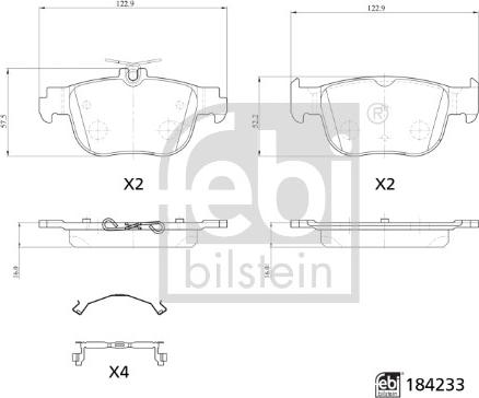 Febi Bilstein 184233 - Комплект спирачно феродо, дискови спирачки vvparts.bg