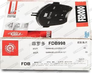 Ferodo FDB998 - Комплект спирачно феродо, дискови спирачки vvparts.bg