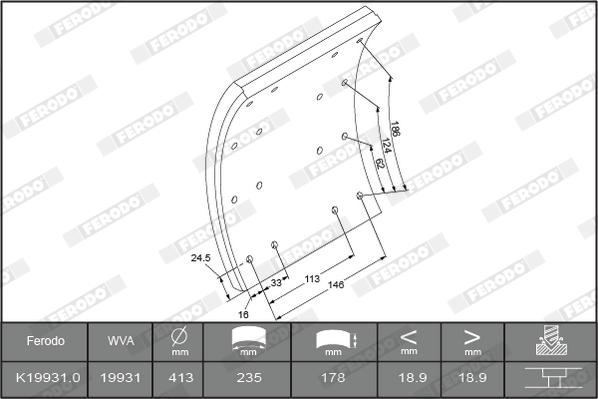 Ferodo K19931.1-F3653 - Комплект феродо за накладки, барабанни спирачки vvparts.bg