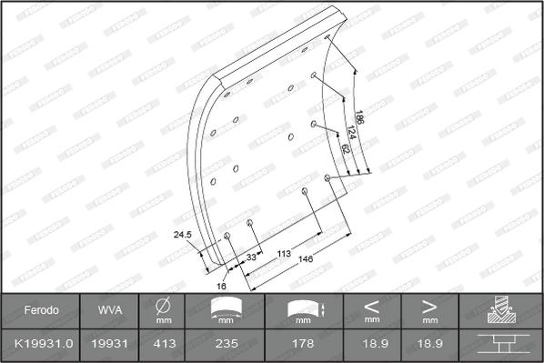 Ferodo K19931.0TG - Комплект феродо за накладки, барабанни спирачки vvparts.bg