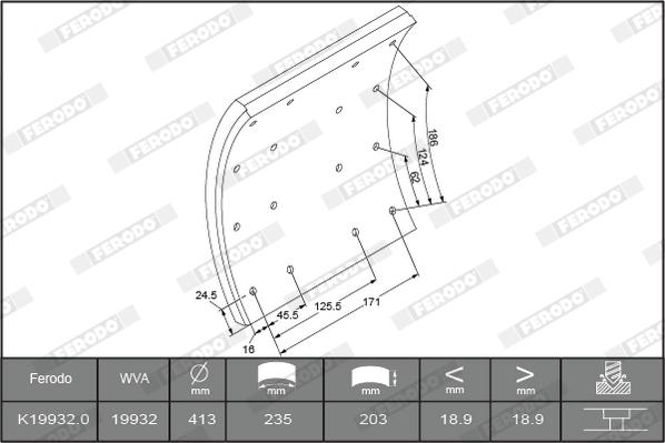 Ferodo K19932.1-F3660 - Комплект феродо за накладки, барабанни спирачки vvparts.bg