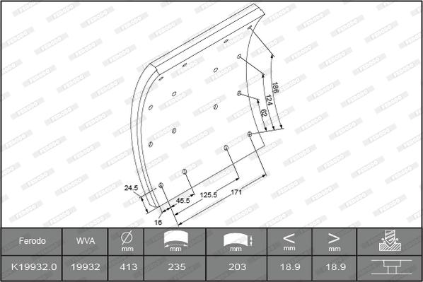 Ferodo K19932.0-F3660 - Комплект феродо за накладки, барабанни спирачки vvparts.bg