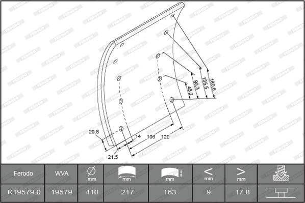 Ferodo K19579.0-F3539 - Комплект феродо за накладки, барабанни спирачки vvparts.bg