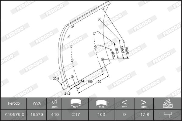 Ferodo K19579.1-F3539 - Комплект феродо за накладки, барабанни спирачки vvparts.bg