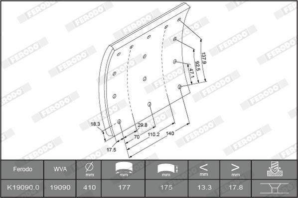 Ferodo K19090.1-F3526 - Комплект феродо за накладки, барабанни спирачки vvparts.bg