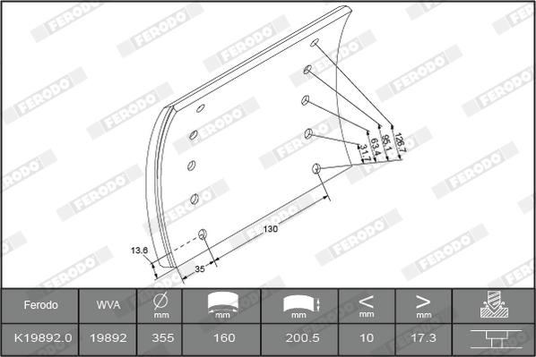 Ferodo K19892.1-F3504 - Комплект феродо за накладки, барабанни спирачки vvparts.bg