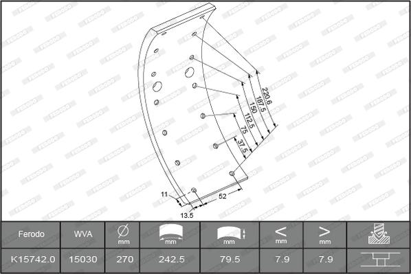 Ferodo K15742.0-F3549 - Комплект феродо за накладки, барабанни спирачки vvparts.bg