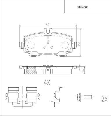 FI.BA FBP4000 - Комплект спирачно феродо, дискови спирачки vvparts.bg