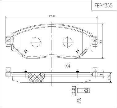 FI.BA FBP4355 - Комплект спирачно феродо, дискови спирачки vvparts.bg