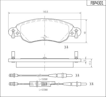 FI.BA FBP4301 - Комплект спирачно феродо, дискови спирачки vvparts.bg