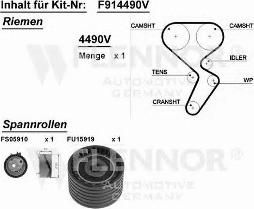 Flennor F914490V - Комплект ангренажен ремък vvparts.bg