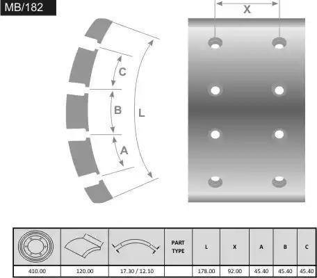 FRAS-LE MB/182-X - Спирачно феродо, барабанни спирачки vvparts.bg