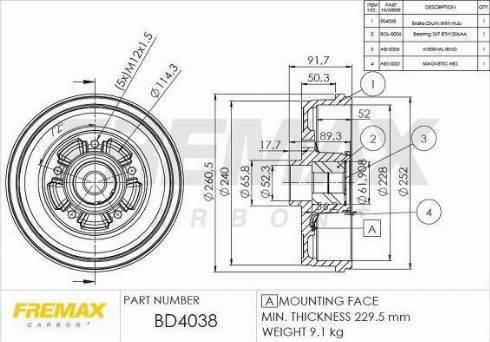 FREMAX BD-4038-KT - Спирачен барабан vvparts.bg